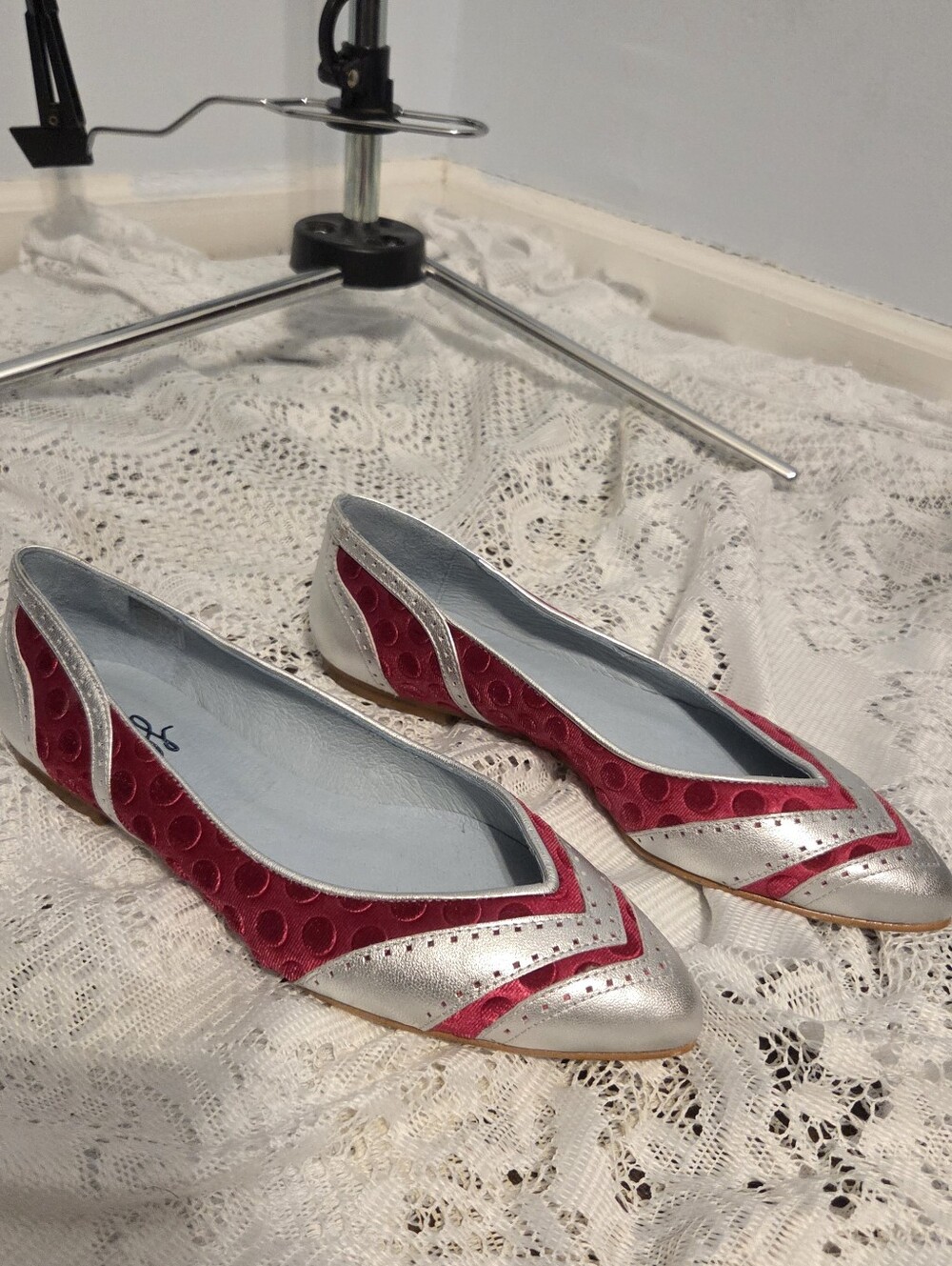 Pink Pointed Toe Leather Ballet Flats Size 38